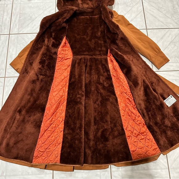 Vintage 60/70s Bonders Orange Fur Hood Trench Coat Button Belted Size S retro - Picture 13 of 14